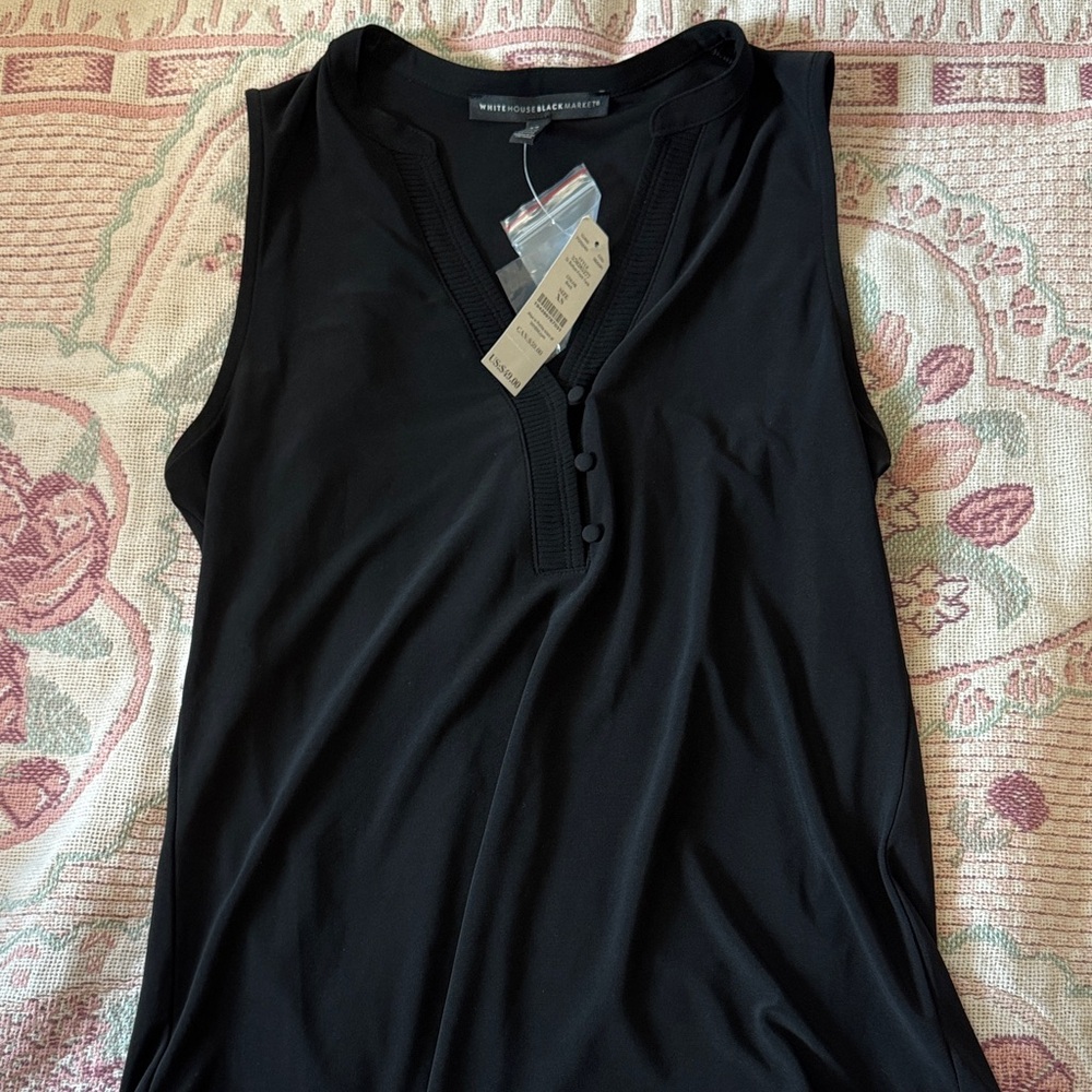 White House Black Market Black Sleeveless Henley Knit Top